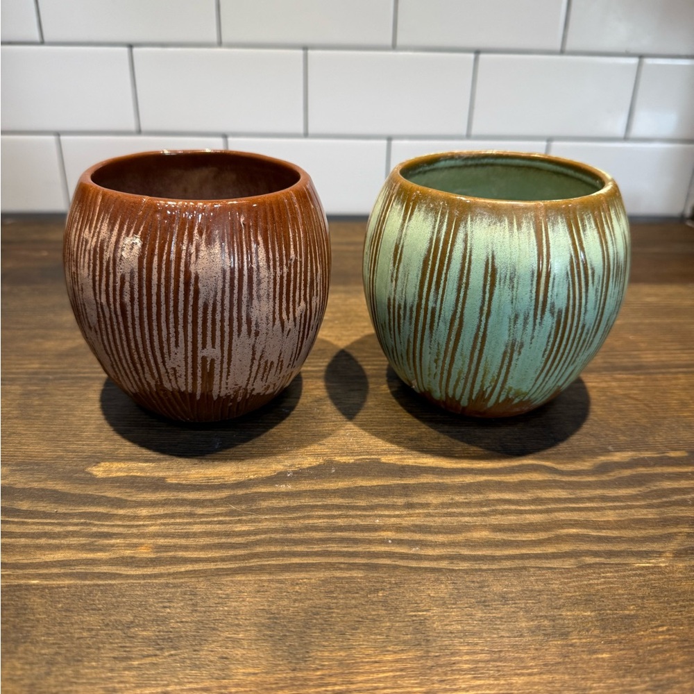Frankoma set of 2 Vtg Mid CenturyPOTTERY T7 COCONUT  TIKI MUG CUP